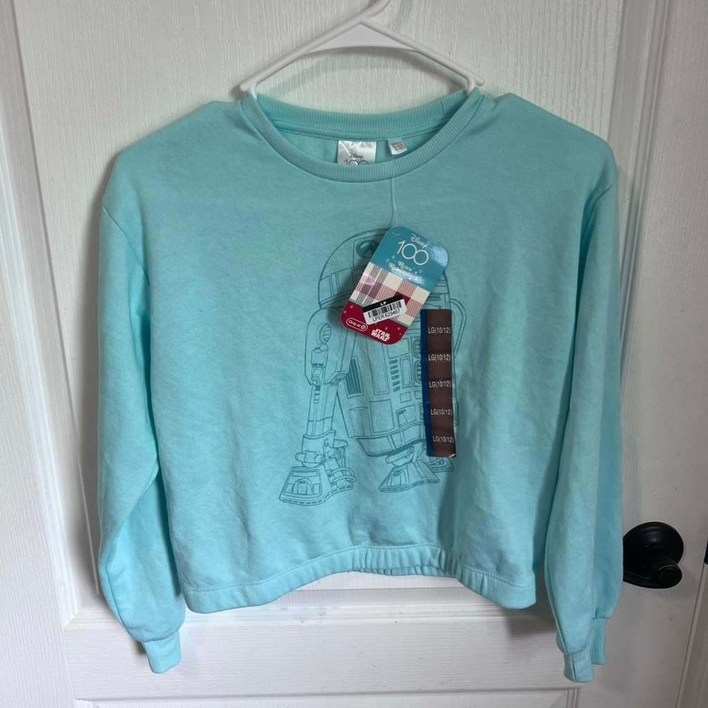 Disney 100 Star Wars R2-D2 Mint Green Sweatshirt Kids Large 10/12 Mad Engine